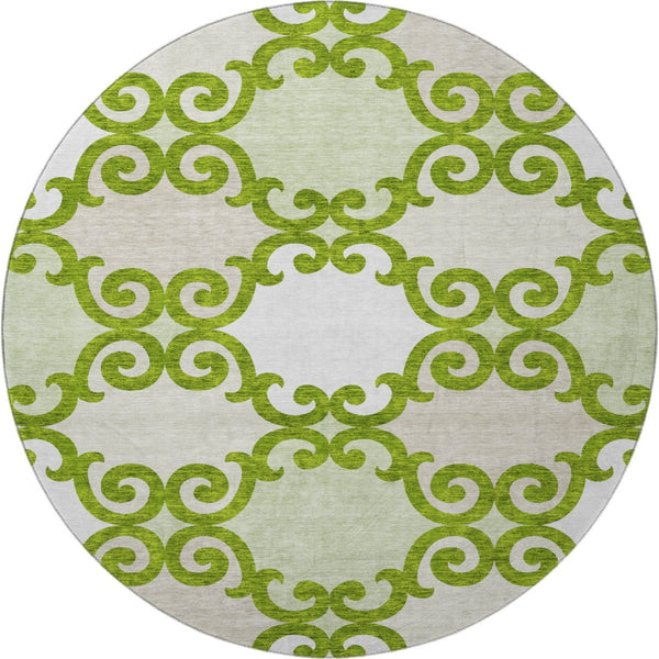 HomeRoots 8' Vibrant Lime Green Trellis Round Rug – Stain Resistant, UV Protected & Washable for Easy Care 670198