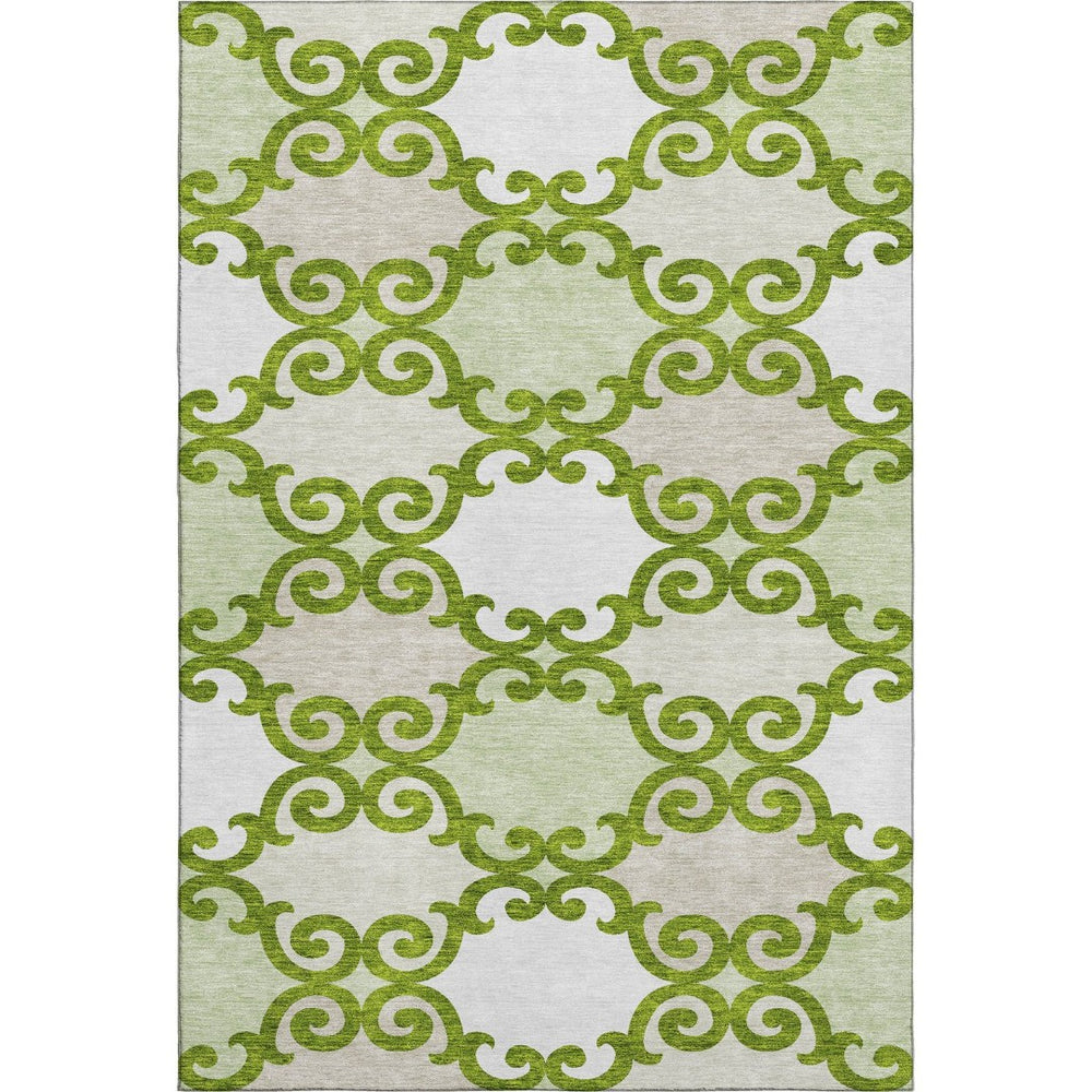 HomeRoots 9' X 12' Washable Lime Green Trellis Area Rug with Stain Resistance & UV Protection for Versatile Spaces 670200