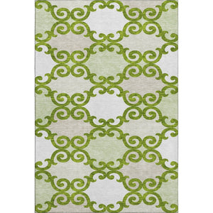 HomeRoots 9' X 12' Washable Lime Green Trellis Area Rug with Stain Resistance & UV Protection for Versatile Spaces 670200