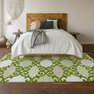 HomeRoots 9' X 12' Washable Lime Green Trellis Area Rug with Stain Resistance & UV Protection for Versatile Spaces 670200
