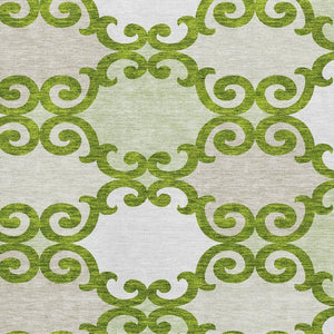 HomeRoots 9' X 12' Washable Lime Green Trellis Area Rug with Stain Resistance & UV Protection for Versatile Spaces 670200