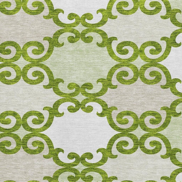 HomeRoots 9' X 12' Washable Lime Green Trellis Area Rug with Stain Resistance & UV Protection for Versatile Spaces 670200