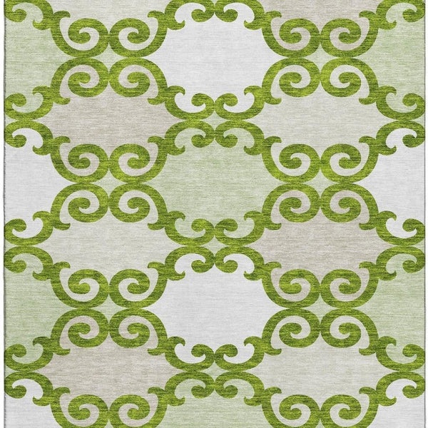 HomeRoots 9' X 12' Washable Lime Green Trellis Area Rug with Stain Resistance & UV Protection for Versatile Spaces 670200