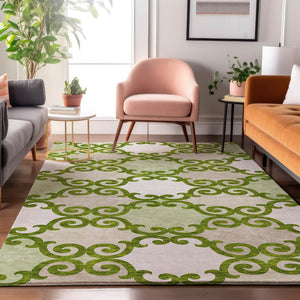 HomeRoots 10' Washable Lime Green Trellis Area Rug with UV Protection - Durable, Stylish, Easy-Care Design 670201