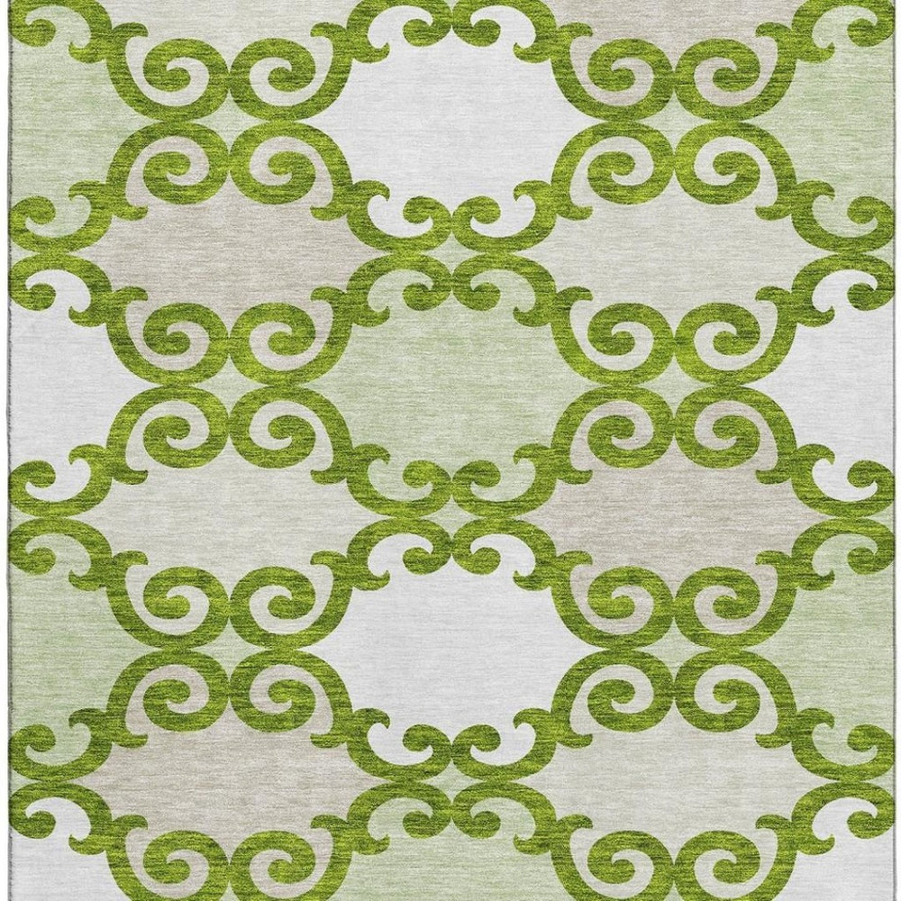 HomeRoots 10' Washable Lime Green Trellis Area Rug with UV Protection - Durable, Stylish, Easy-Care Design 670201