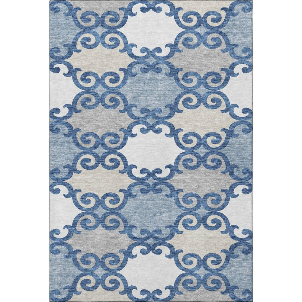 HomeRoots 5' X 8' Navy Blue Trellis Area Rug - Stylish, Washable, UV-Protected & Stain-Resistant for Any Space 670203