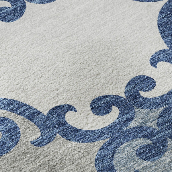 HomeRoots 8' Navy Blue Trellis Washable Round Area Rug with UV Protection, Stain Resistance & Style Appeal 670204