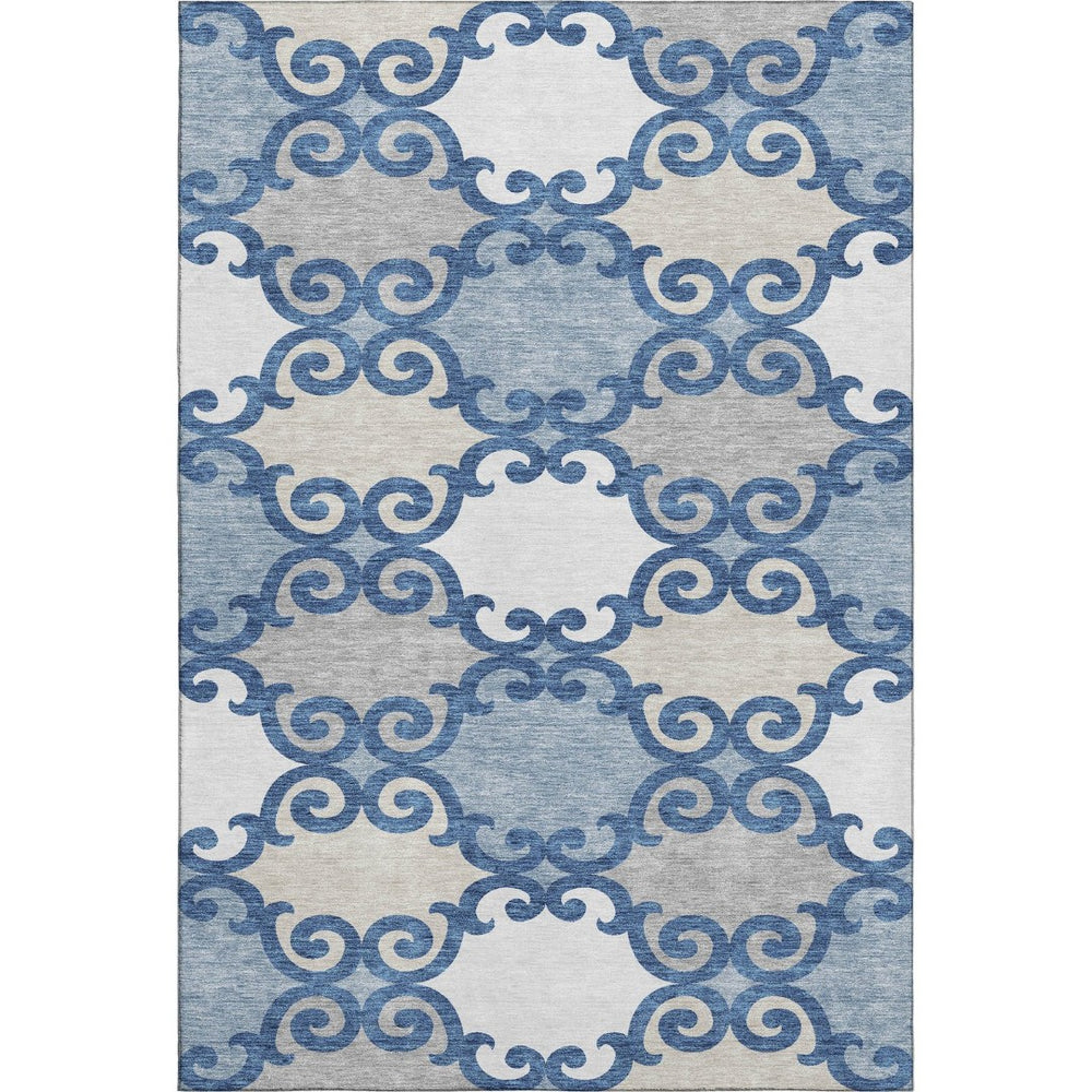 HomeRoots 8' X 10' Navy Blue Trellis Area Rug - Stain Resistant, UV Protected, Perfect for Family Homes & Pets 670205