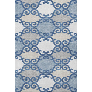 HomeRoots 9' X 12' Washable Navy Blue, Ivory & Beige Trellis Area Rug with UV Protection for Easy Living 670206
