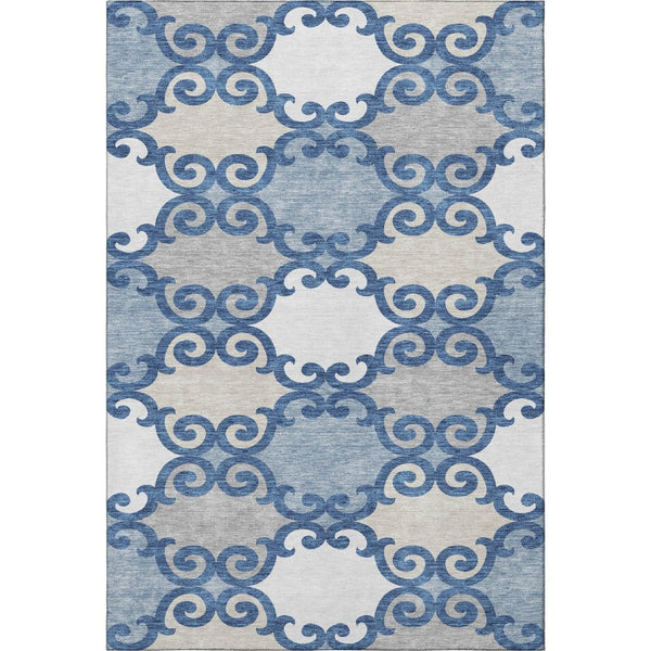 HomeRoots 9' X 12' Washable Navy Blue, Ivory & Beige Trellis Area Rug with UV Protection for Easy Living 670206