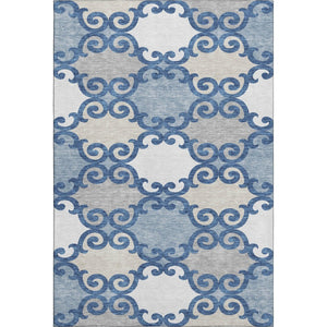 HomeRoots 10' X 14' Navy Blue Ivory Beige Trellis Area Rug - Washable, Stain Resistant, UV Protected for Homes 670207