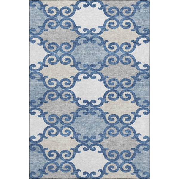 HomeRoots 10' X 14' Navy Blue Ivory Beige Trellis Area Rug - Washable, Stain Resistant, UV Protected for Homes 670207