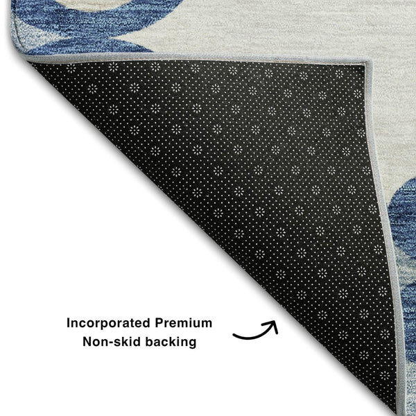 HomeRoots 10' X 14' Navy Blue Ivory Beige Trellis Area Rug - Washable, Stain Resistant, UV Protected for Homes 670207