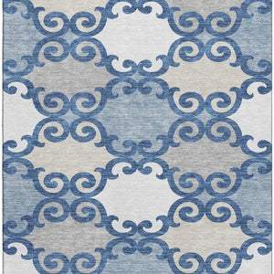HomeRoots 10' X 14' Navy Blue Ivory Beige Trellis Area Rug - Washable, Stain Resistant, UV Protected for Homes 670207