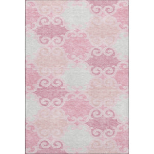 HomeRoots 5' Modern Pink Gray Silver Trellis Washable Area Rug - Durable, UV Protected for Homes with Kids & Pets 670209