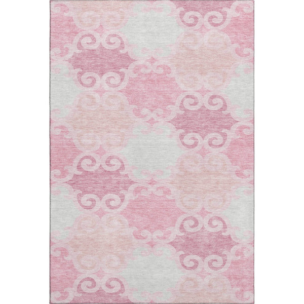 HomeRoots 5' Modern Pink Gray Silver Trellis Washable Area Rug - Durable, UV Protected for Homes with Kids & Pets 670209