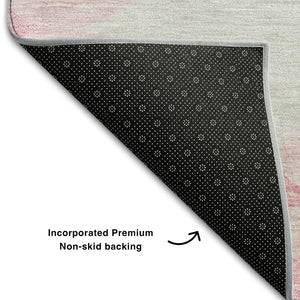 HomeRoots 5' Modern Pink Gray Silver Trellis Washable Area Rug - Durable, UV Protected for Homes with Kids & Pets 670209