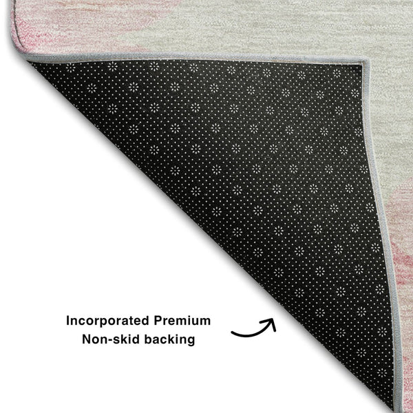 HomeRoots 5' Modern Pink Gray Silver Trellis Washable Area Rug - Durable, UV Protected for Homes with Kids & Pets 670209