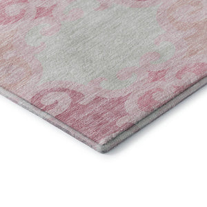 HomeRoots 5' Modern Pink Gray Silver Trellis Washable Area Rug - Durable, UV Protected for Homes with Kids & Pets 670209