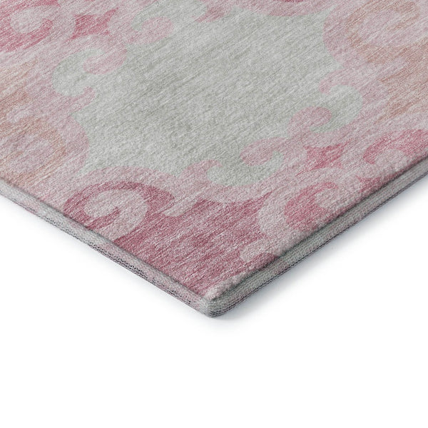 HomeRoots 5' Modern Pink Gray Silver Trellis Washable Area Rug - Durable, UV Protected for Homes with Kids & Pets 670209
