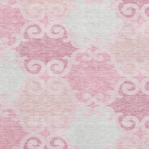 HomeRoots 5' Modern Pink Gray Silver Trellis Washable Area Rug - Durable, UV Protected for Homes with Kids & Pets 670209