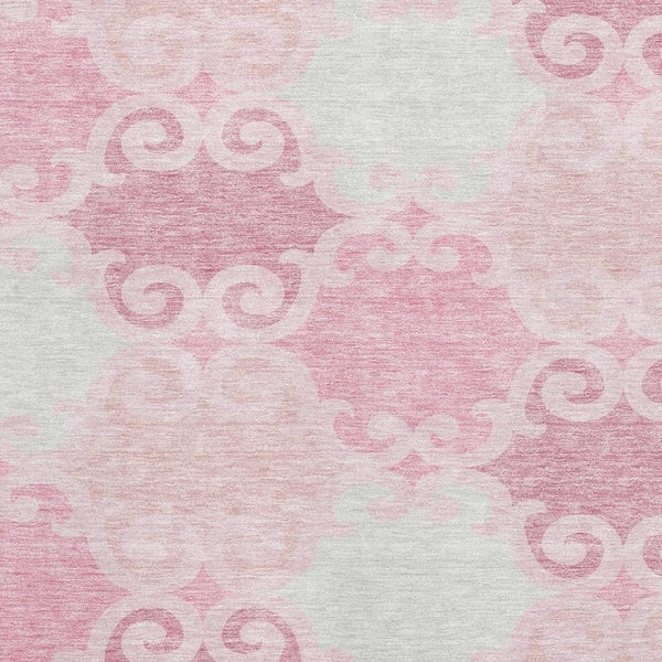 HomeRoots 5' Modern Pink Gray Silver Trellis Washable Area Rug - Durable, UV Protected for Homes with Kids & Pets 670209