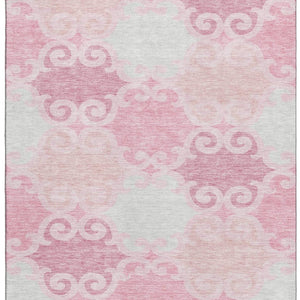HomeRoots 5' Modern Pink Gray Silver Trellis Washable Area Rug - Durable, UV Protected for Homes with Kids & Pets 670209
