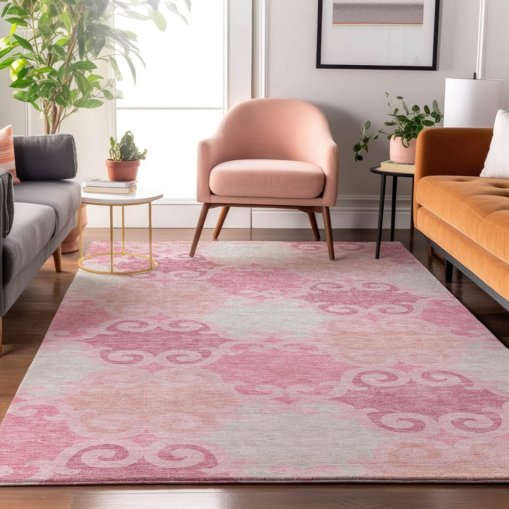 HomeRoots 8' X 10' Pink Gray Silver Trellis Washable Area Rug - Chic, Durable, UV-Protected for Busy Homes 670211