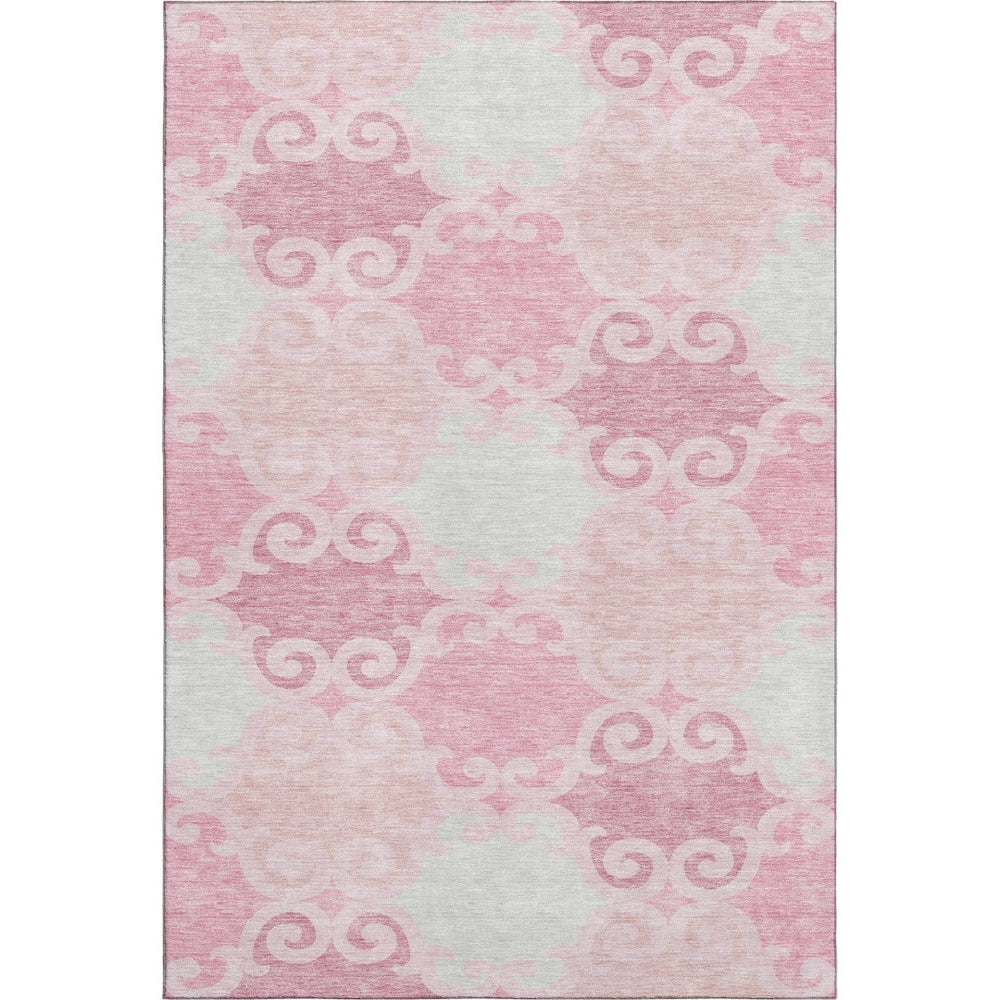 HomeRoots 8' X 10' Pink Gray Silver Trellis Washable Area Rug - Chic, Durable, UV-Protected for Busy Homes 670211
