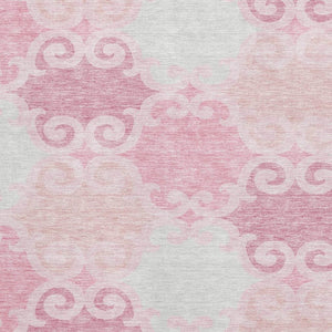 HomeRoots 9' X 12' Stylish Pink, Gray & Silver Trellis Washable Area Rug with UV Protection for Homes & Pets 670212