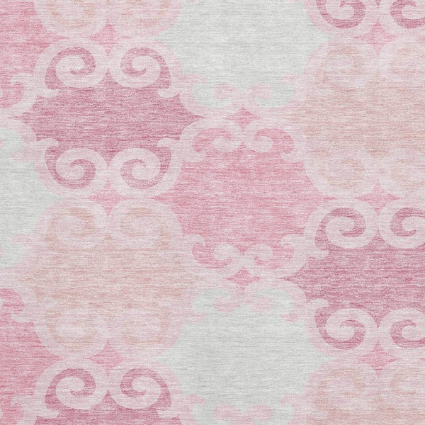 HomeRoots 9' X 12' Stylish Pink, Gray & Silver Trellis Washable Area Rug with UV Protection for Homes & Pets 670212