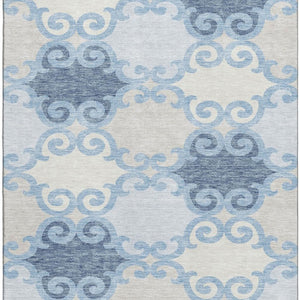HomeRoots 5' Sky Blue Ivory Beige Trellis Washable Area Rug - UV Protected, Durable, Ideal for Busy Homes 670215