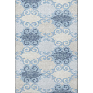 HomeRoots 5' Sky Blue Ivory Beige Trellis Washable Area Rug - UV Protected, Durable, Ideal for Busy Homes 670215