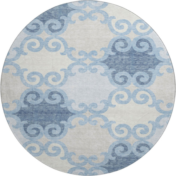 HomeRoots 8' Sky Blue Trellis Round Rug – Washable, UV-Protected, Durable for High-Traffic Areas & Family Homes 670216