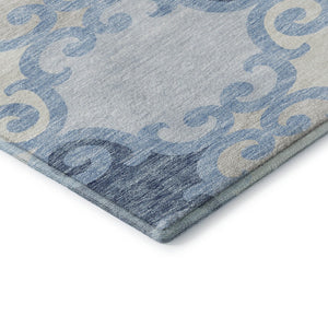 HomeRoots 8' Sky Blue Trellis Round Rug – Washable, UV-Protected, Durable for High-Traffic Areas & Family Homes 670216