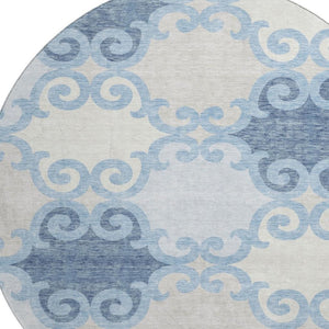 HomeRoots 8' Sky Blue Trellis Round Rug – Washable, UV-Protected, Durable for High-Traffic Areas & Family Homes 670216