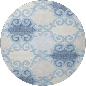 HomeRoots 8' Sky Blue Trellis Round Rug – Washable, UV-Protected, Durable for High-Traffic Areas & Family Homes 670216