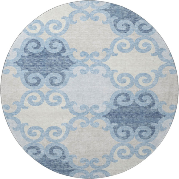 HomeRoots 8' Sky Blue Trellis Round Rug – Washable, UV-Protected, Durable for High-Traffic Areas & Family Homes 670216