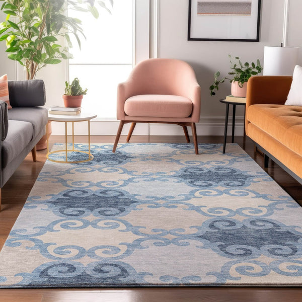 HomeRoots 8' X 10' Sky Blue Trellis Area Rug - Soft, Durable, UV-Protected & Stain-Resistant for Busy Homes 670217