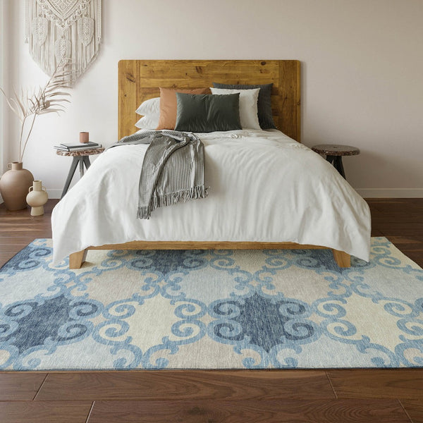 HomeRoots 9' Sky Blue, Ivory & Beige Trellis Area Rug - Washable, UV-Protected, Durable Design for Homes 670218