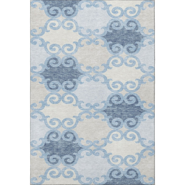 HomeRoots 10' Sky Blue Ivory Beige Trellis Area Rug - Washable, UV Protected, Stain Resistant for High-Traffic Homes 670219