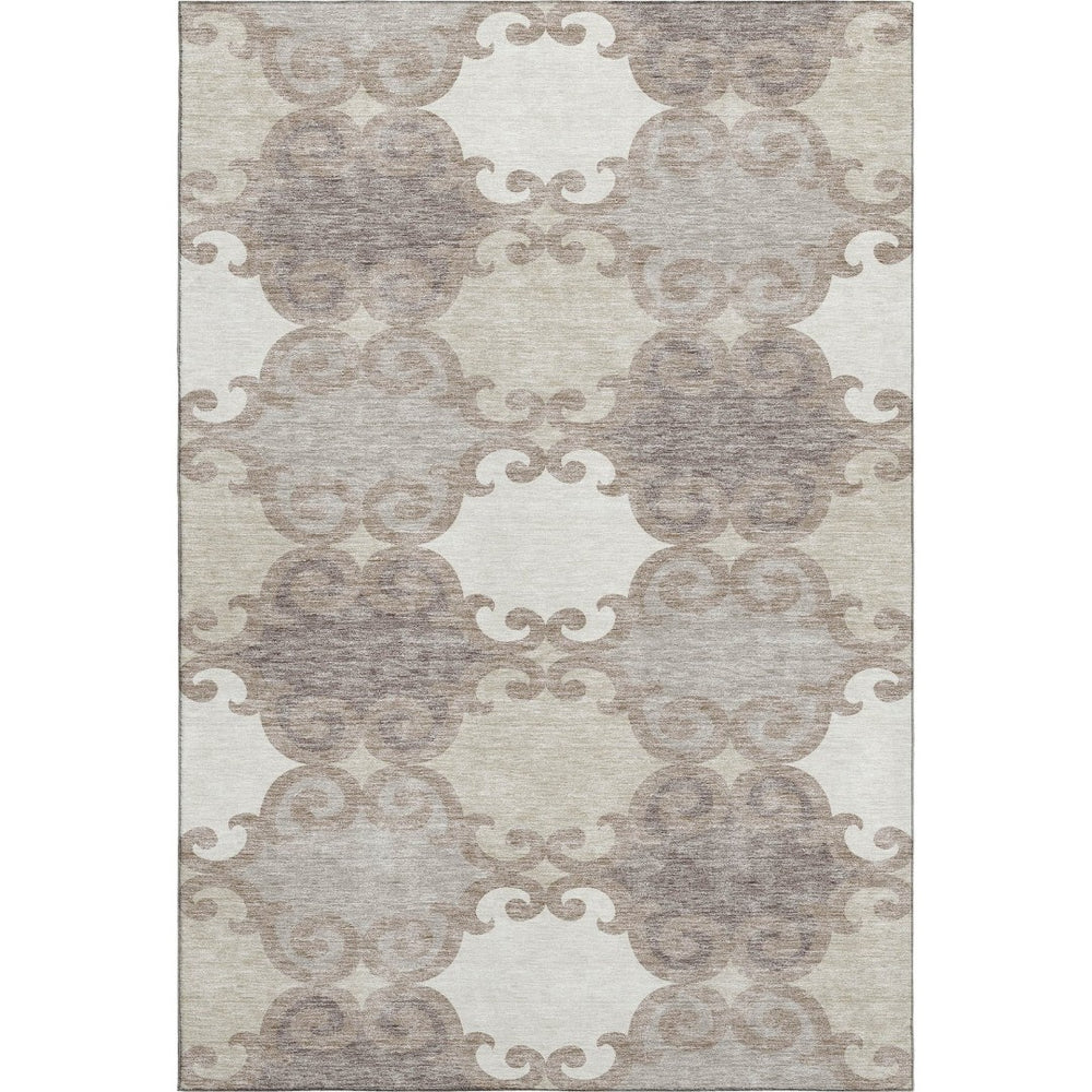 HomeRoots 5' X 8' Durable Taupe and Beige Trellis Area Rug with UV Protection - Stylish & Washable Design for Homes 670221