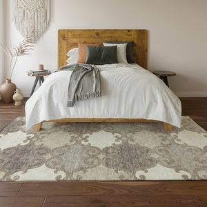 HomeRoots 5' X 8' Durable Taupe and Beige Trellis Area Rug with UV Protection - Stylish & Washable Design for Homes 670221