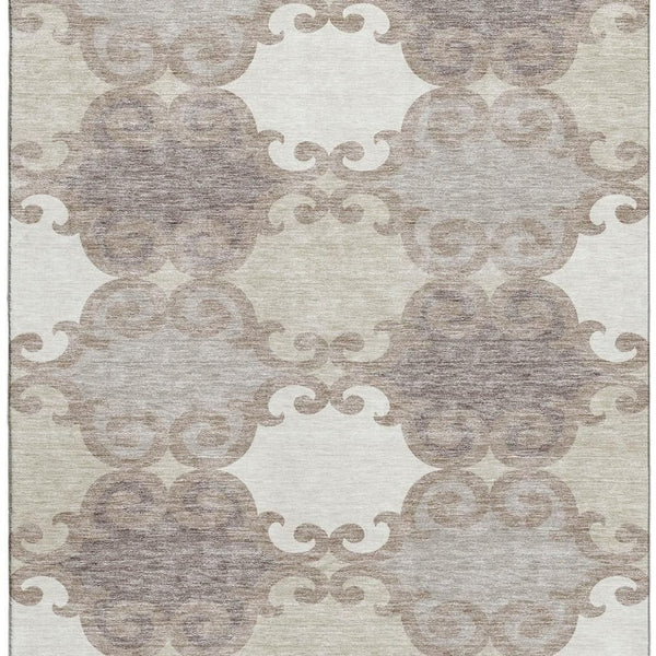 HomeRoots 5' X 8' Durable Taupe and Beige Trellis Area Rug with UV Protection - Stylish & Washable Design for Homes 670221