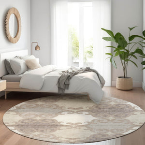 HomeRoots 8' Taupe and Beige Trellis Round Rug - Durable, Stain Resistant, UV Protected for Stylish Spaces 670222