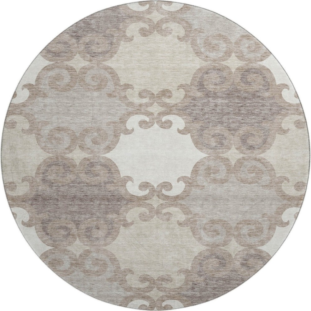 HomeRoots 8' Taupe and Beige Trellis Round Rug - Durable, Stain Resistant, UV Protected for Stylish Spaces 670222