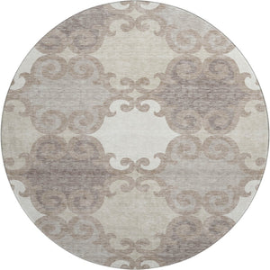 HomeRoots 8' Taupe and Beige Trellis Round Rug - Durable, Stain Resistant, UV Protected for Stylish Spaces 670222