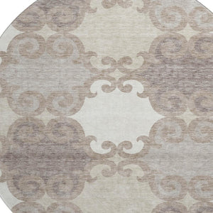 HomeRoots 8' Taupe and Beige Trellis Round Rug - Durable, Stain Resistant, UV Protected for Stylish Spaces 670222