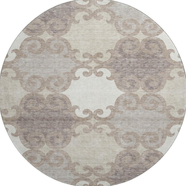 HomeRoots 8' Taupe and Beige Trellis Round Rug - Durable, Stain Resistant, UV Protected for Stylish Spaces 670222