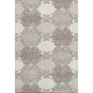 HomeRoots 9' X 12' Taupe And Beige Trellis Washable Area Rug - Durable, UV Protected for High-Traffic Spaces 670224